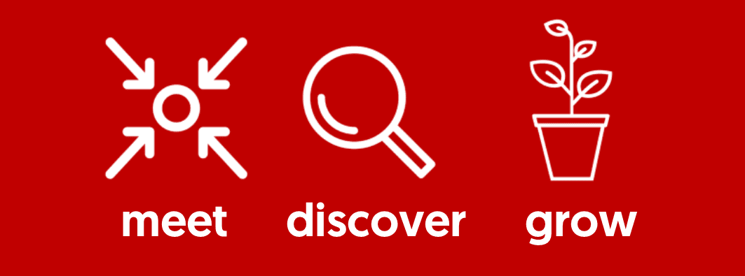 'meet, discover, grow' graphic